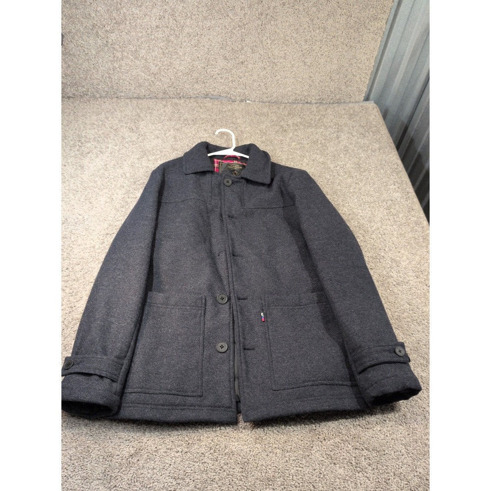 Merc London Chiswick Wool Blend Jacket Mens Small Charcoal Grey Mod Tartan Coat